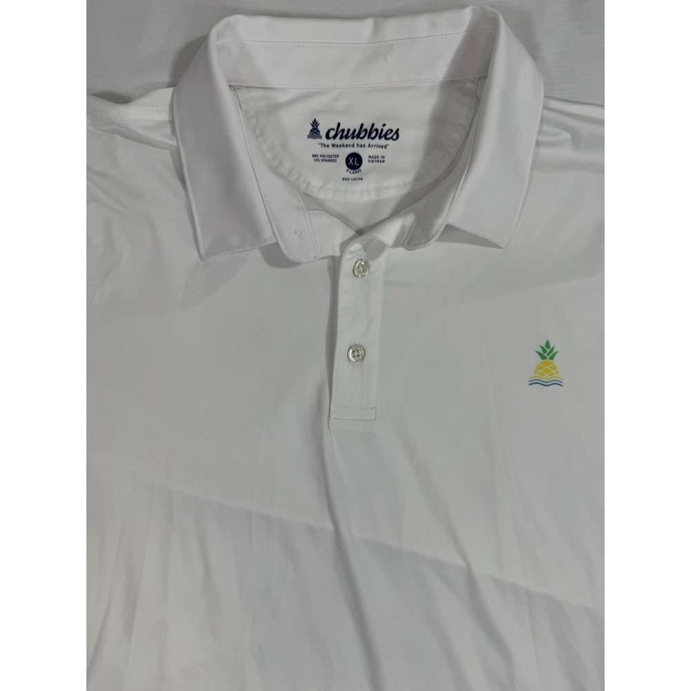 Chubbies Men's Sz XL White Polo Solid Short‎ Sleeve Pineapple Adult Golf